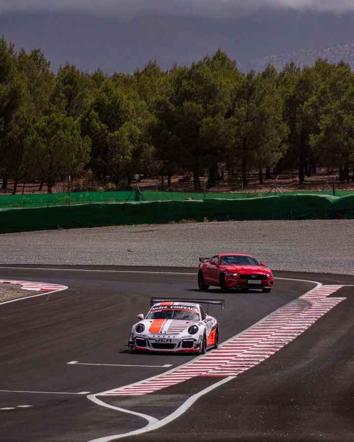 Porsche GT3 Cup & Ford Mustang driving on track